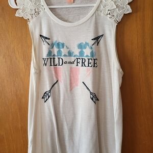 Rebellious One White Tank Top with Blue and Pink Accents